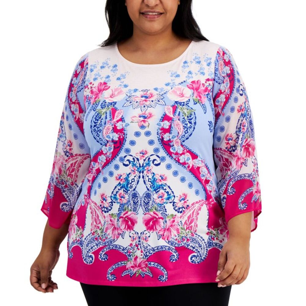 JM Collection Plus Size Scoop Neck 3/4 Sleeve Tunic